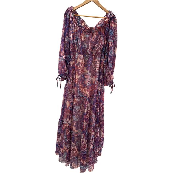 ASOS Design Curve Metallic Off-The-Shoulder Maxi Dress Purple Paisley Size 14 - Picture 6 of 12